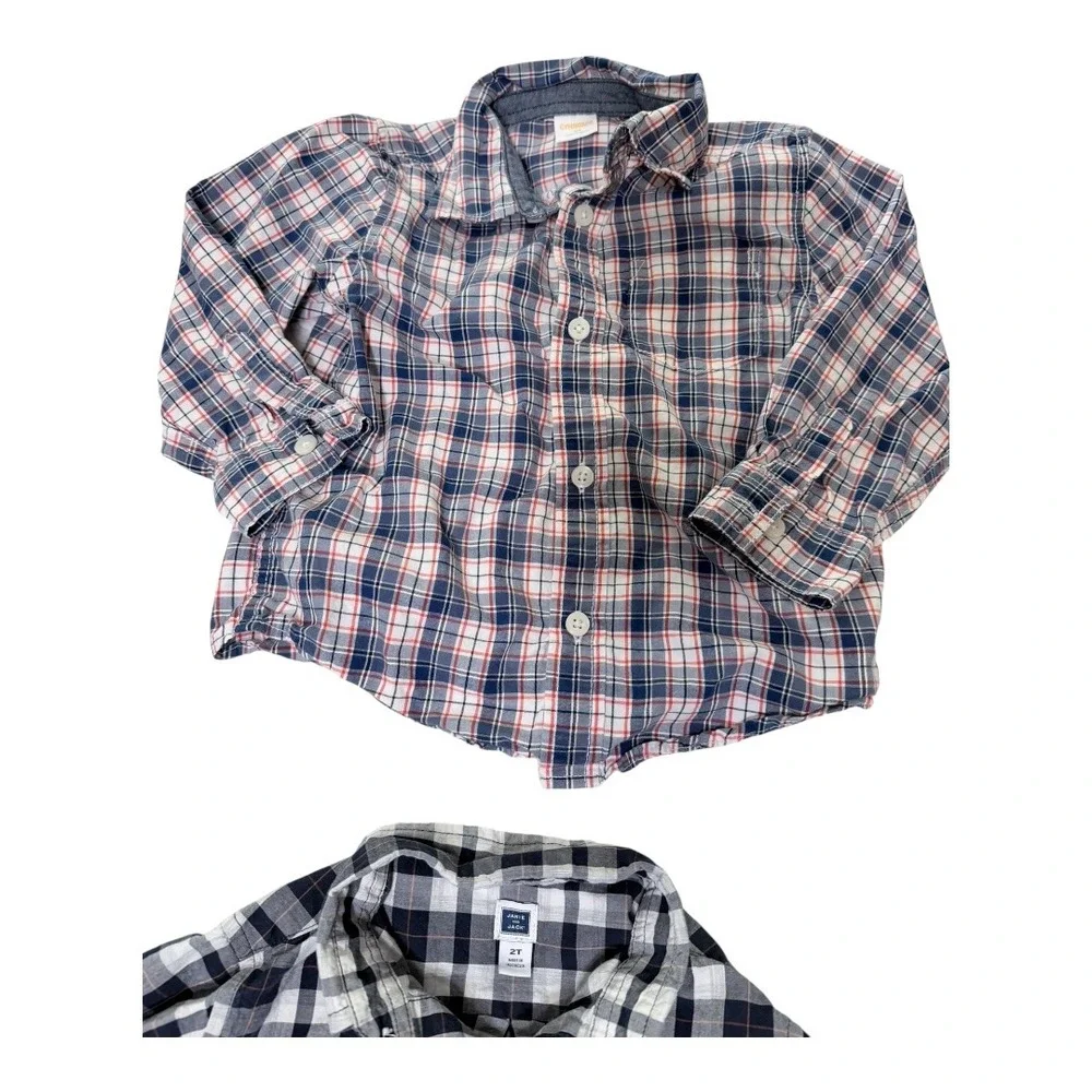 Carter's Janie and Jack Shirts Kids 2T Plaid Flannel Gingham Mint Bundle‎ 4pc